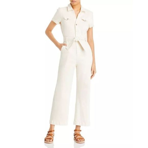 PAIGE Anessa Puff Sleeve Jumpsuit in Quartz Sand NWT size 10 - Picture 1 of 16